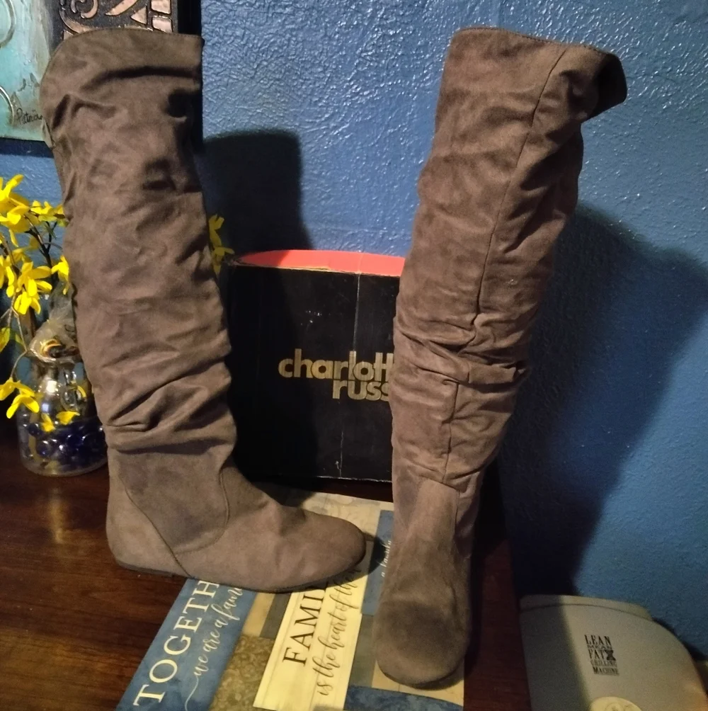 Charlotte Russe Dark Faux Suede Gray Over-the-Knee Boots Size 10M
